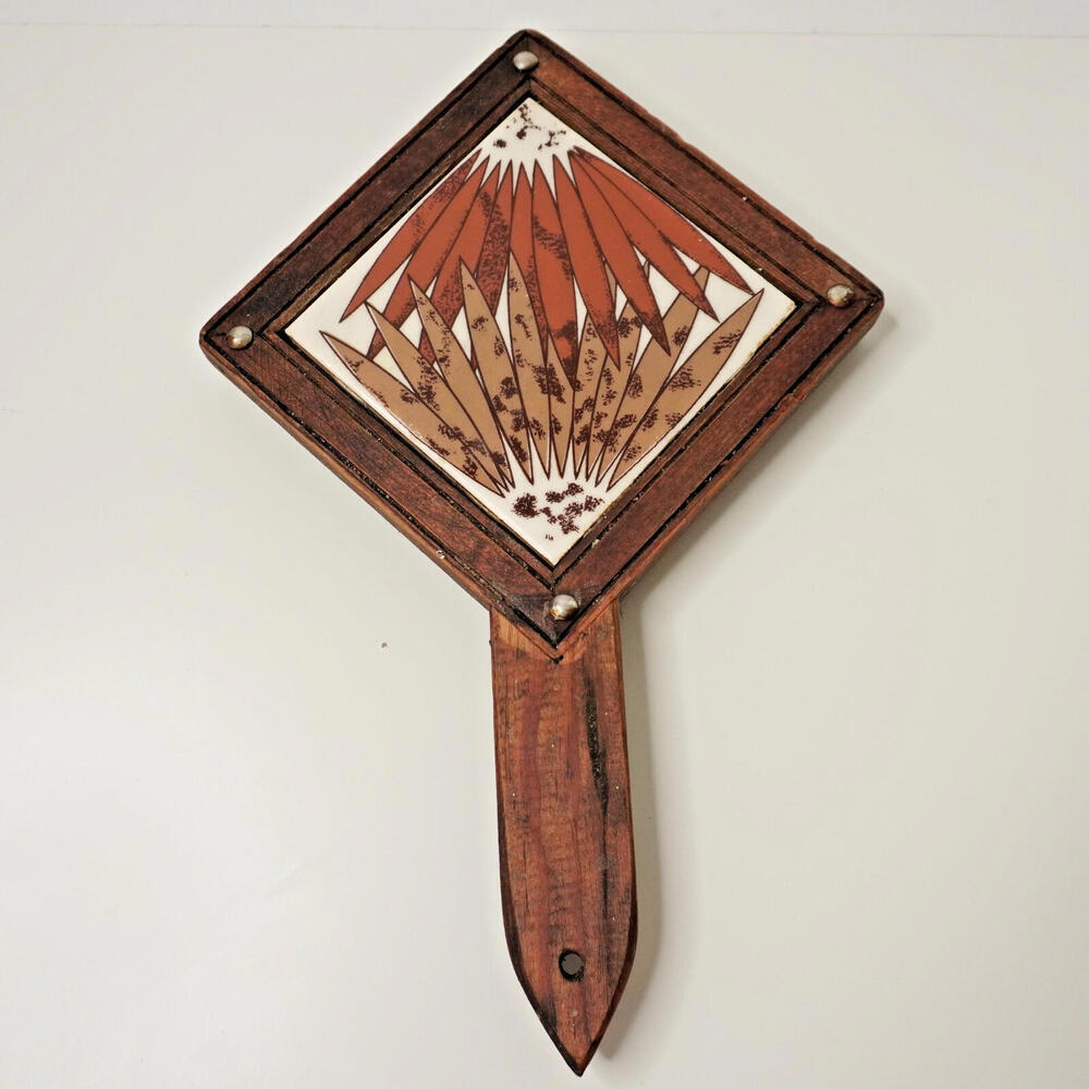 VTG Trivet Mexican Dal-Tile‎ with Hand Carved Wood Stand Retro 70s Boho Vintage